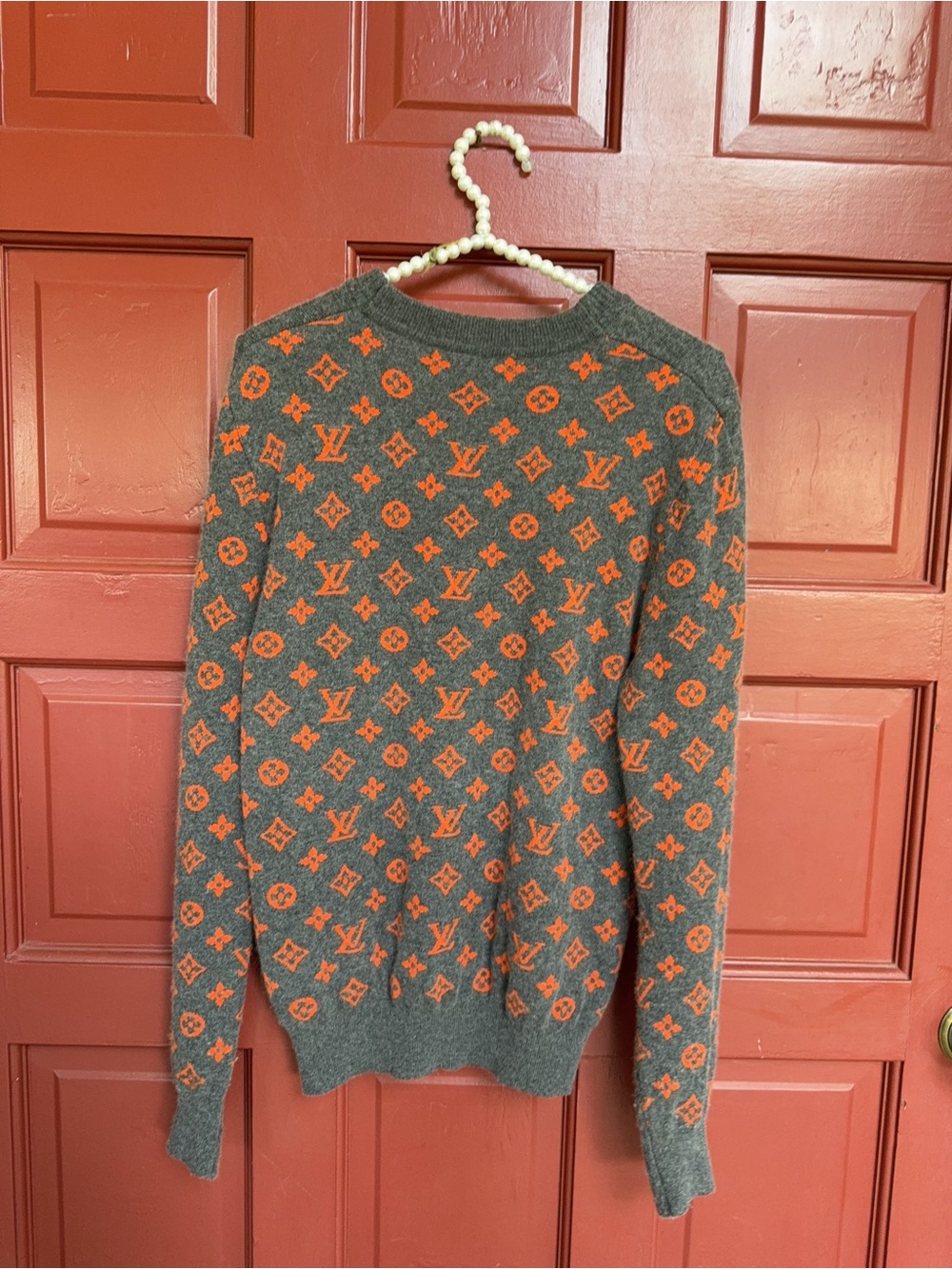 Luxury-Inspired women’s Gray & Orange Patterned Sweater